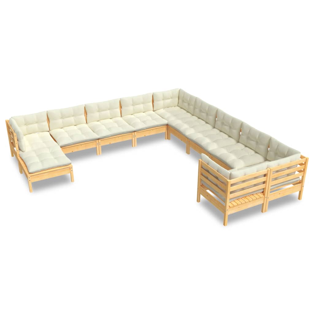 Set Divani da Giardino 11 pz con Cuscini Crema Massello di Pino | homemem39