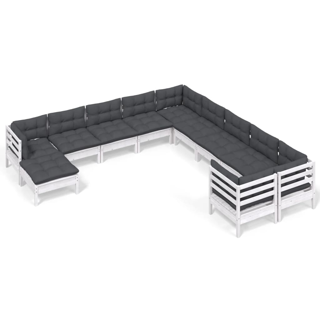 Set Divani da Giardino 11 pz con Cuscini Legno di Pino Bianco - homemem39