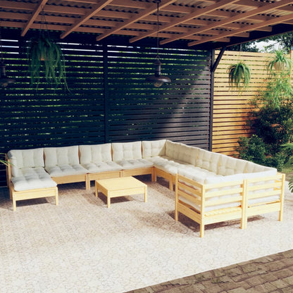 Set Divani da Giardino 12 pz con Cuscini Crema Massello di Pino | homemem39