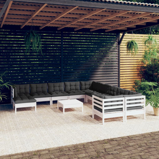 Set Divani da Giardino 12 pz con Cuscini Legno di Pino Bianco - homemem39