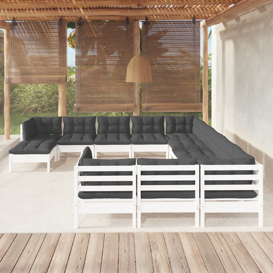 Set Divani da Giardino 12 pz con Cuscini Bianchi Legno di Pino | homemem39