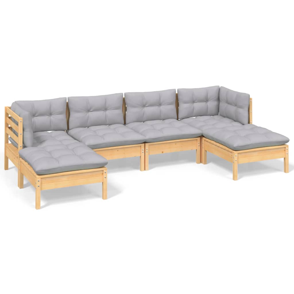 Set Divani da Giardino 6 pz con Cuscini Grigi Massello di Pino | homemem39