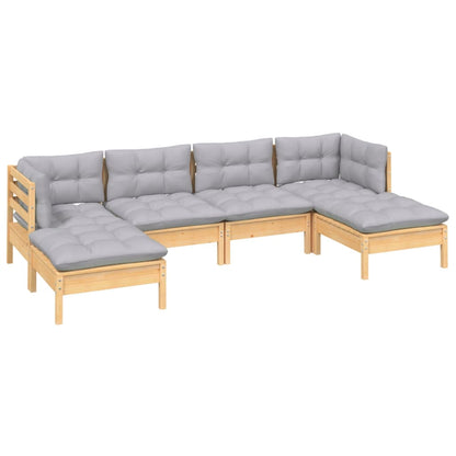 Set Divani da Giardino 6 pz con Cuscini Grigi Massello di Pino | homemem39