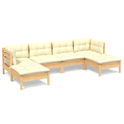 Set Salotto da Giardino 6 pz con Cuscini Crema Legno di Pino - homemem39