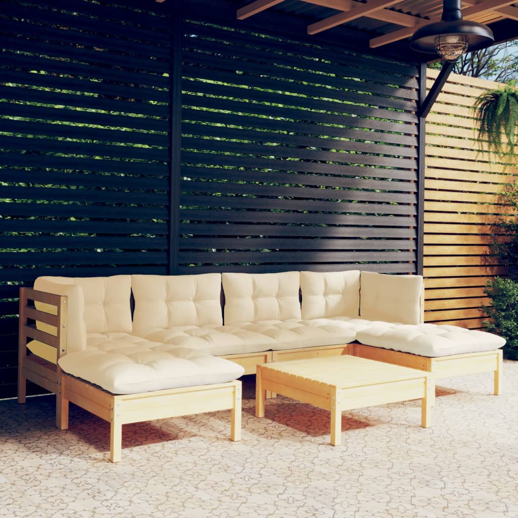 Set Salotto da Giardino 7pz con Cuscini Crema in Legno di Pino | homemem39