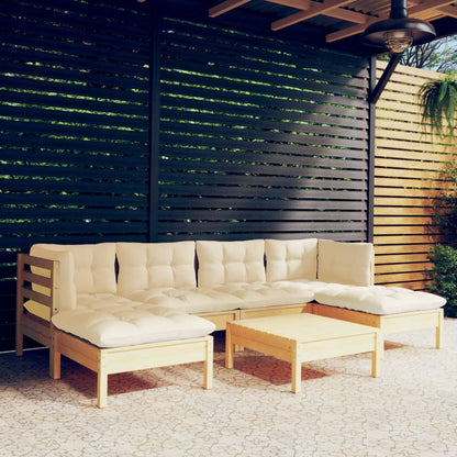 Set Salotto da Giardino 7pz con Cuscini Crema in Legno di Pino | homemem39