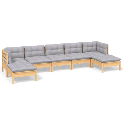 Set Divani da Giardino 7 pz con Cuscini Grigi Massello di Pino | homemem39