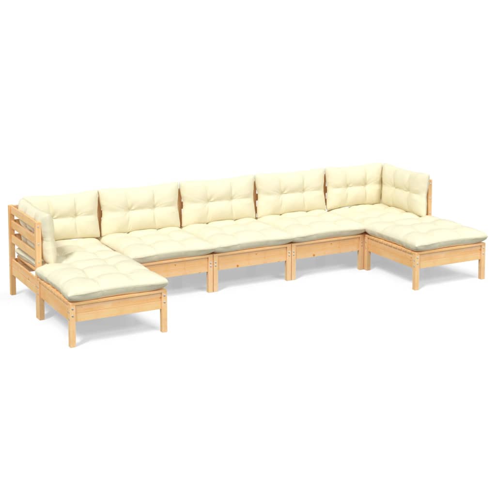 Set Salotto da Giardino 7pz con Cuscini Crema in Legno di Pino - homemem39