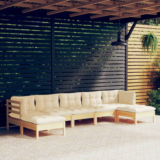 Set Salotto da Giardino 7pz con Cuscini Crema in Legno di Pino - homemem39