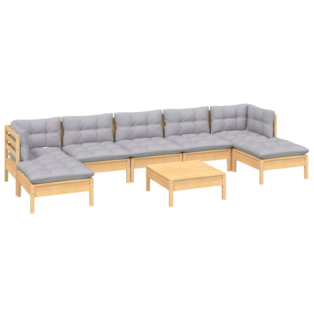 Set Divani da Giardino 8 pz con Cuscini Grigi Massello di Pino | homemem39