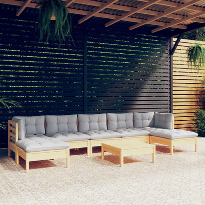 Set Divani da Giardino 8 pz con Cuscini Grigi Massello di Pino | homemem39