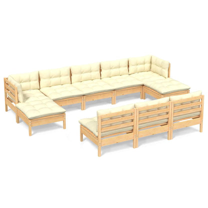 Set Divani da Giardino 10 pz con Cuscini Crema Massello di Pino | homemem39