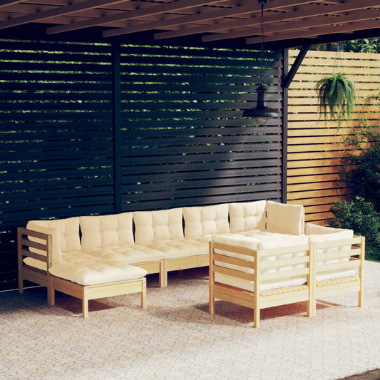 Set Divani da Giardino 9 pz con Cuscini Crema Massello di Pino | homemem39