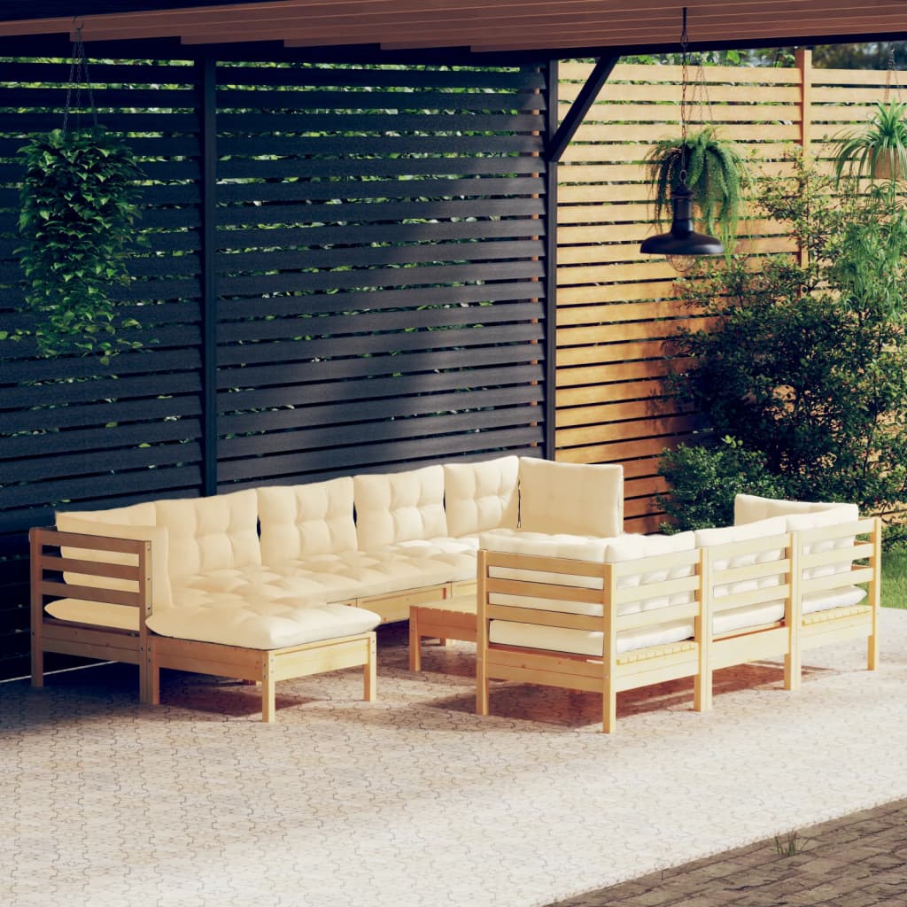 Set Divani da Giardino 11 pz con Cuscini Crema Massello di Pino | homemem39