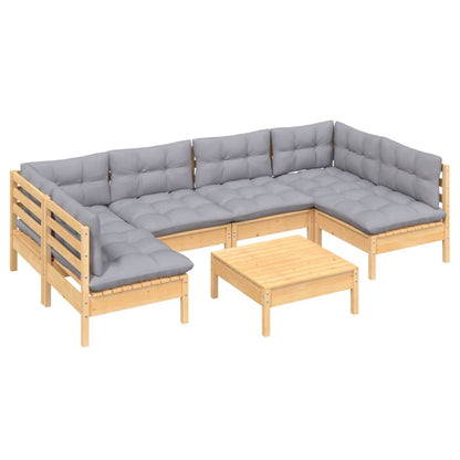 Set Divani da Giardino 7 pz con Cuscini Grigi Massello di Pino | homemem39