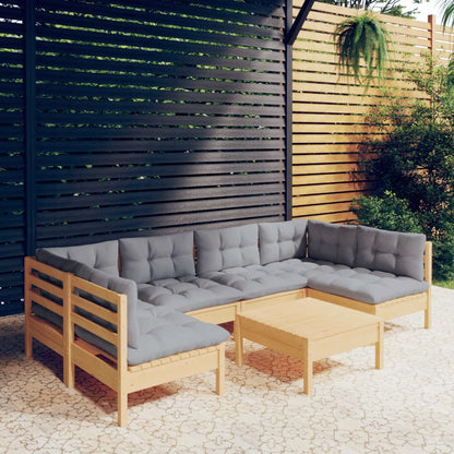 Set Divani da Giardino 7 pz con Cuscini Grigi Massello di Pino | homemem39