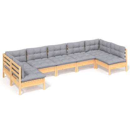 Set Divani da Giardino 7 pz con Cuscini Grigi Massello di Pino | homemem39