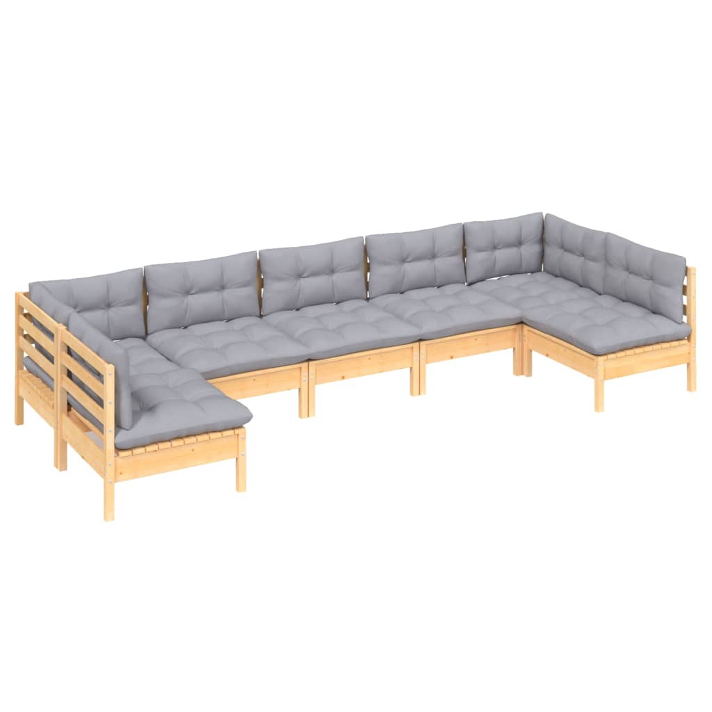 Set Divani da Giardino 7 pz con Cuscini Grigi Massello di Pino | homemem39