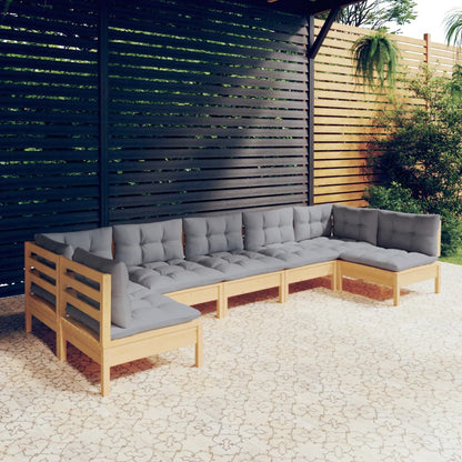 Set Divani da Giardino 7 pz con Cuscini Grigi Massello di Pino | homemem39