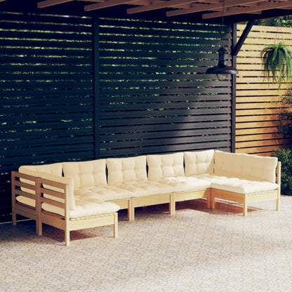 Set Divani da Giardino 7 pz con Cuscini Crema in Massello di Pino | homemem39