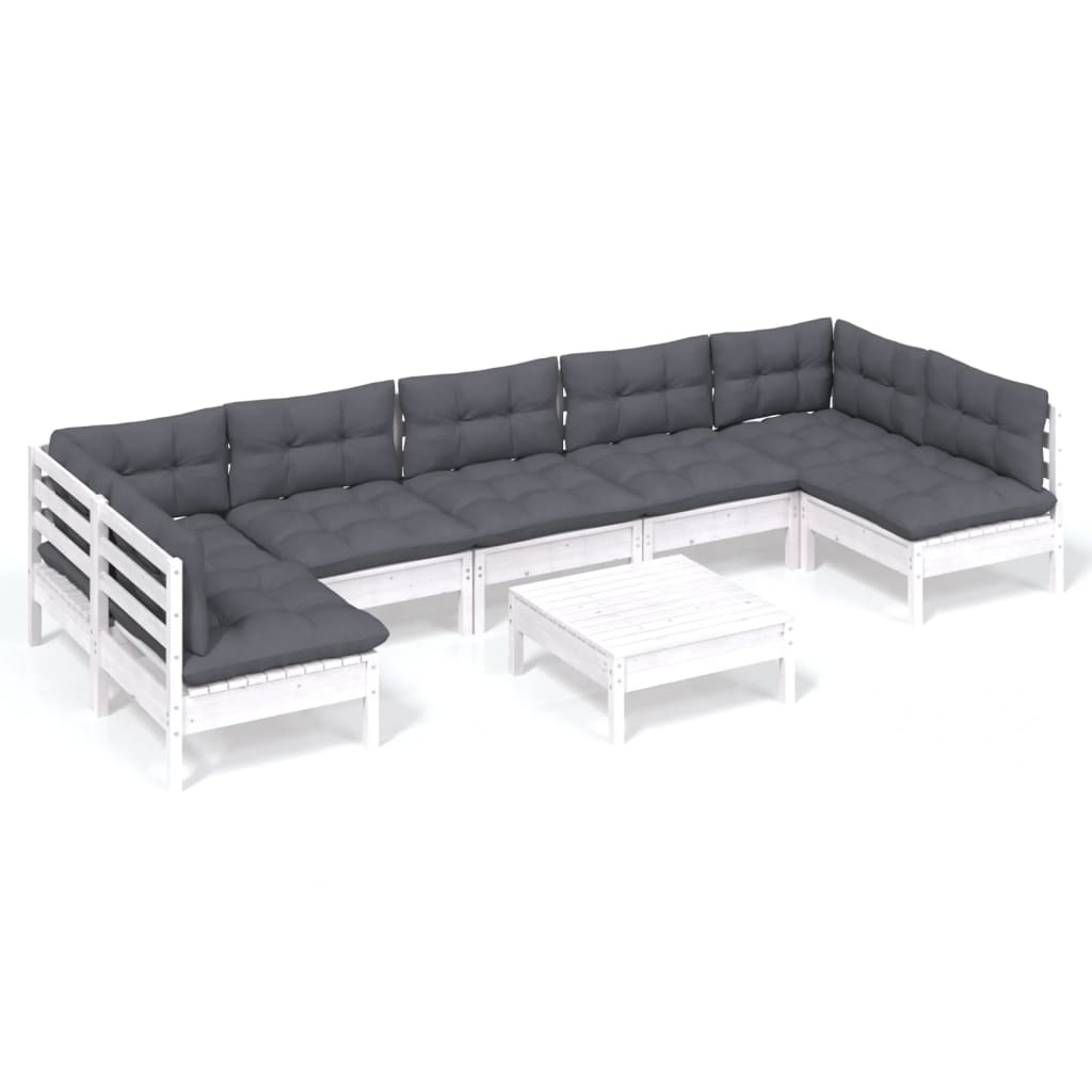 Set Divani da Giardino 8 pz con Cuscini Bianchi Legno di Pino | homemem39