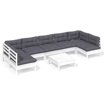 Set Divani da Giardino 8 pz con Cuscini Bianchi Legno di Pino | homemem39