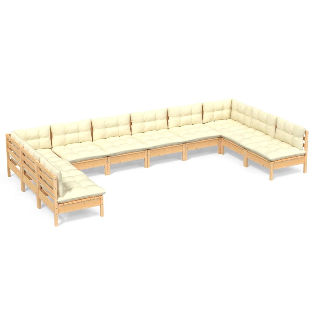 Set Divani da Giardino 10 pz con Cuscini Crema Massello di Pino | homemem39