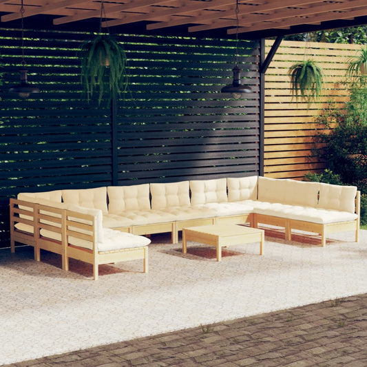Set Divani da Giardino 11 pz con Cuscini Crema Massello di Pino | homemem39