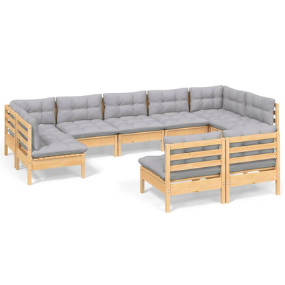 Set Divani da Giardino 9 pz con Cuscini Grigi Massello di Pino | homemem39
