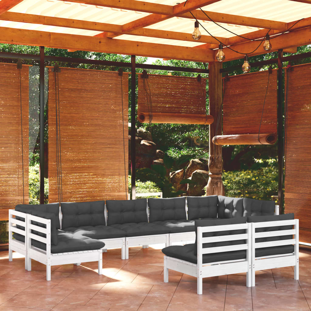 Set Divani da Giardino 9 pz con Cuscini Bianchi Legno di Pino - homemem39