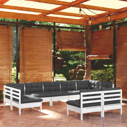 Set Divani da Giardino 9 pz con Cuscini Bianchi Legno di Pino - homemem39