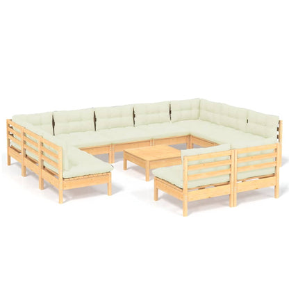 Set Divani da Giardino 12 pz con Cuscini Crema Massello di Pino | homemem39
