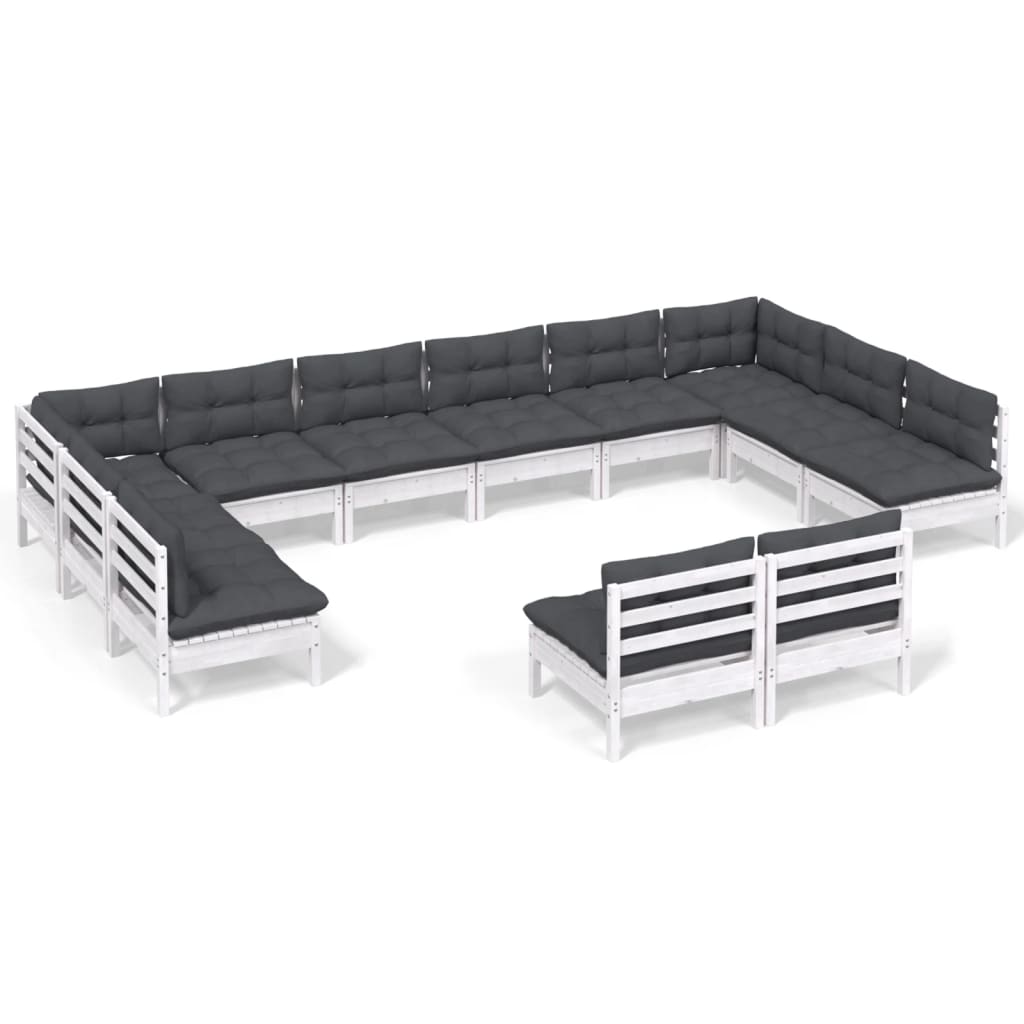 Set Divani da Giardino 12 pz con Cuscini Bianchi Legno di Pino - homemem39