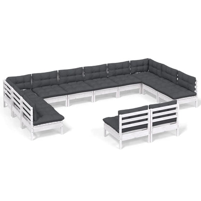 Set Divani da Giardino 12 pz con Cuscini Bianchi Legno di Pino - homemem39