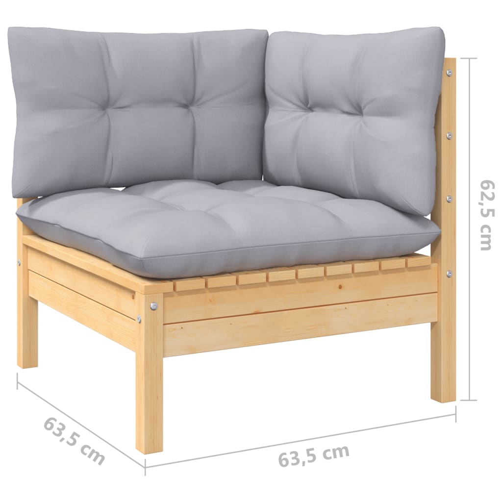Set Divani da Giardino 13 pz con Cuscini Grigi Massello di Pino | homemem39