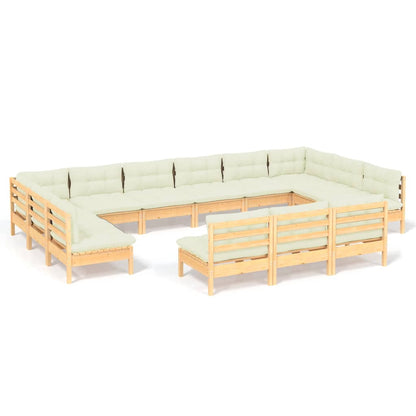 Set Divani da Giardino 13 pz con Cuscini Crema Massello di Pino | homemem39