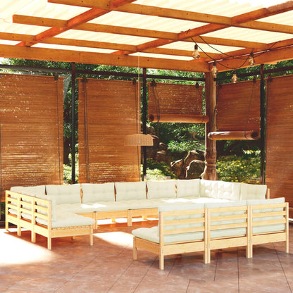 Set Divani da Giardino 13 pz con Cuscini Crema Massello di Pino | homemem39