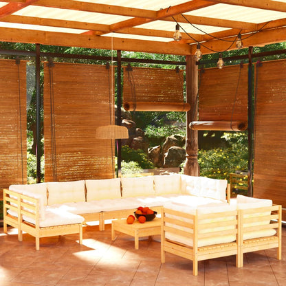 Set Divani da Giardino 10 pz con Cuscini Crema Massello di Pino | homemem39