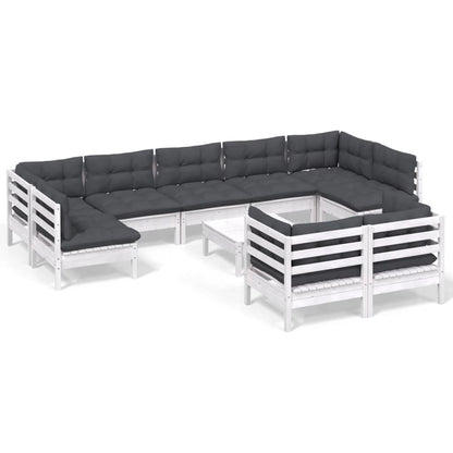 Set Divani da Giardino 10 pz con Cuscini Bianchi Legno di Pino | homemem39