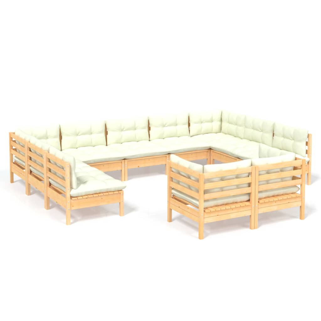 Set Divani da Giardino 11 pz con Cuscini Crema Massello di Pino | homemem39