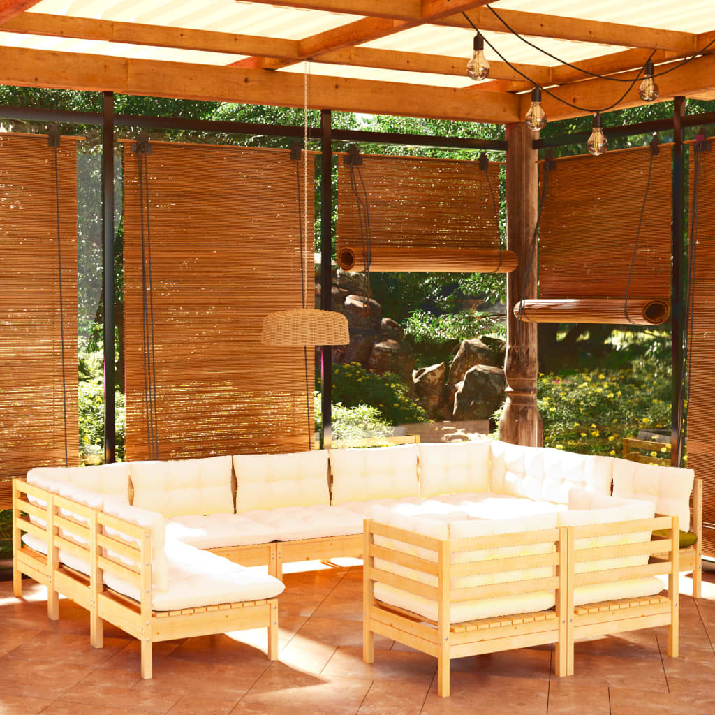 Set Divani da Giardino 11 pz con Cuscini Crema Massello di Pino | homemem39