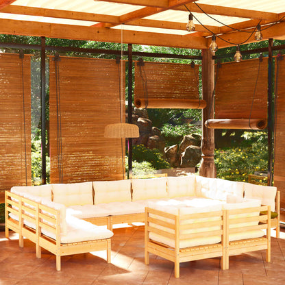 Set Divani da Giardino 11 pz con Cuscini Crema Massello di Pino | homemem39