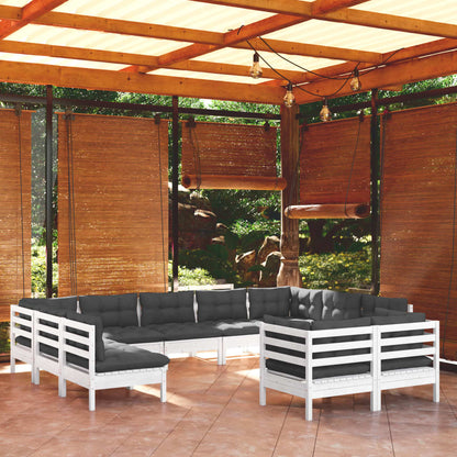 Set Divani da Giardino 11 pz con Cuscini Bianchi Legno di Pino - homemem39