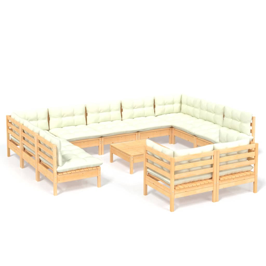Set Divani da Giardino 12 pz con Cuscini Crema Massello di Pino | homemem39