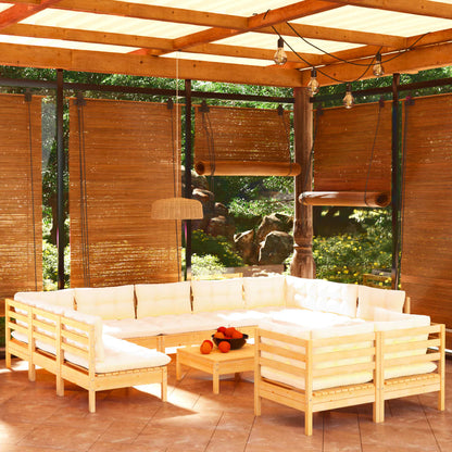Set Divani da Giardino 12 pz con Cuscini Crema Massello di Pino | homemem39