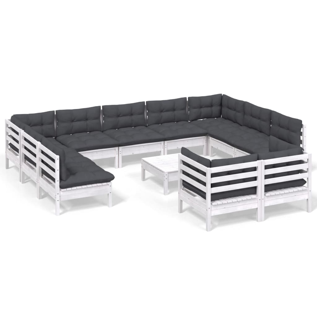 Set Divani da Giardino 12 pz con Cuscini Bianchi Legno di Pino | homemem39