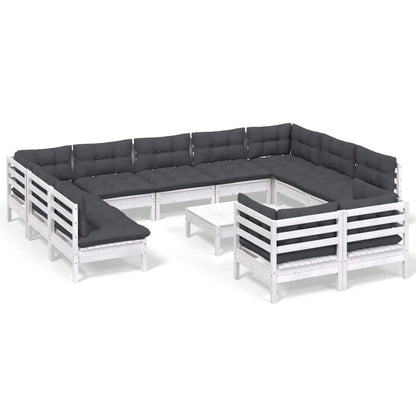 Set Divani da Giardino 12 pz con Cuscini Bianchi Legno di Pino | homemem39