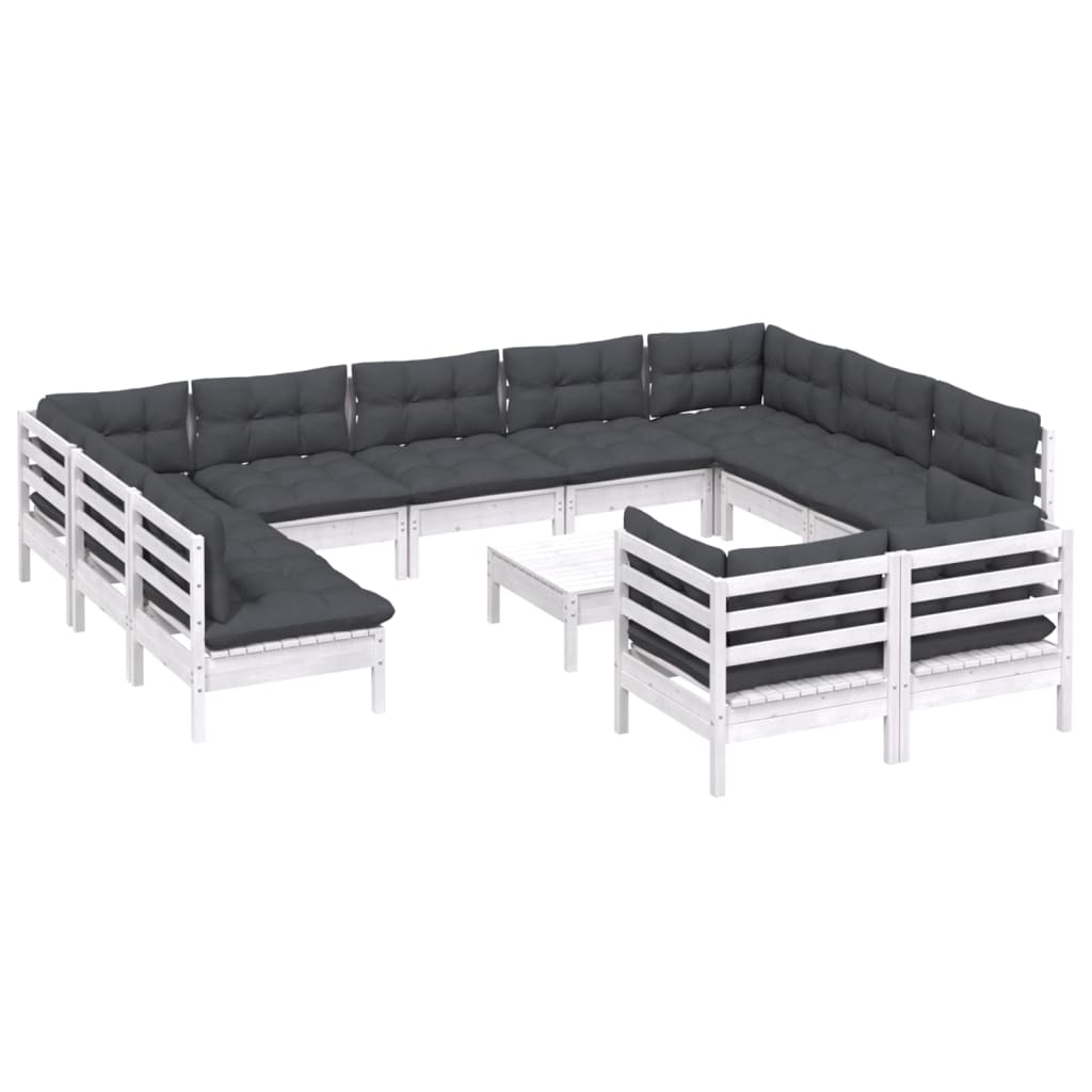 Set Divani da Giardino 12 pz con Cuscini Bianchi Legno di Pino | homemem39