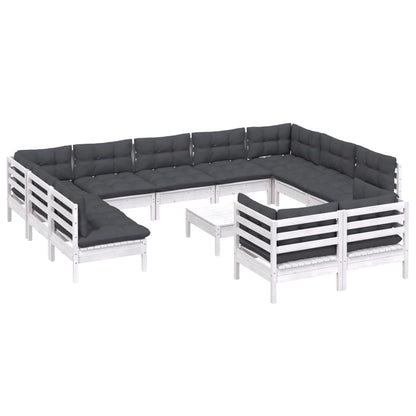 Set Divani da Giardino 12 pz con Cuscini Bianchi Legno di Pino | homemem39