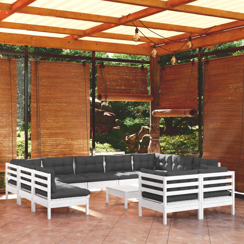 Set Divani da Giardino 12 pz con Cuscini Bianchi Legno di Pino | homemem39